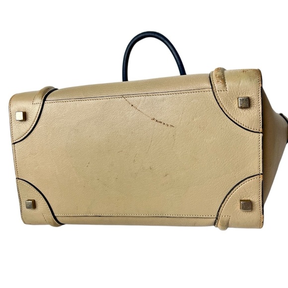 Celine Medium Luggage Bi-Color Beige Tan & Navy Blue Tote - Authentic - Picture 5 of 13